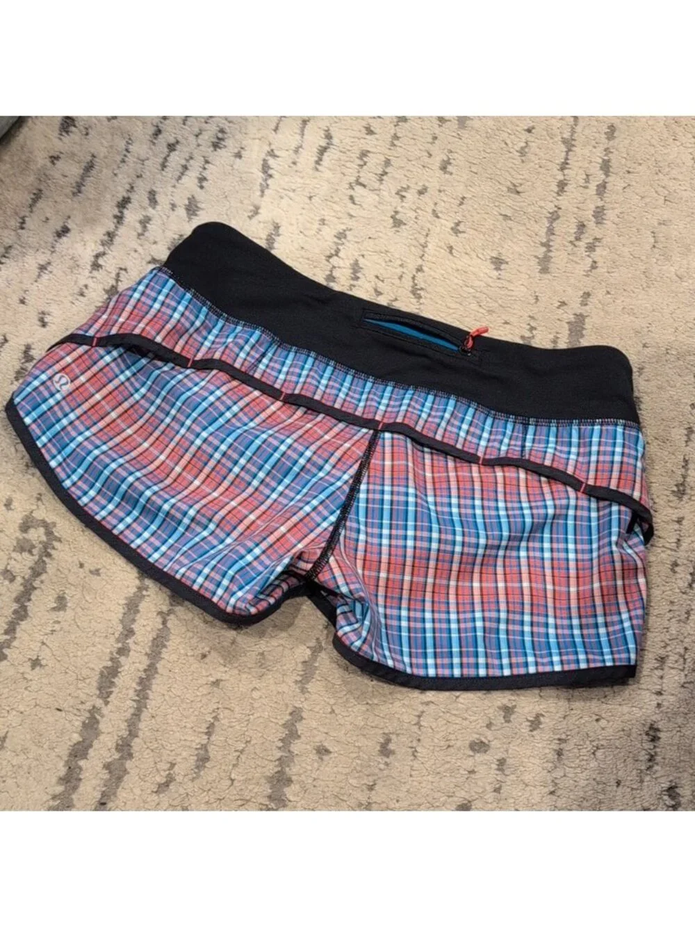 🦄 Rare Lululemon~RUN SPEED SHORT Rad Plaid~ Wish Blue/Passion Lined Shorts